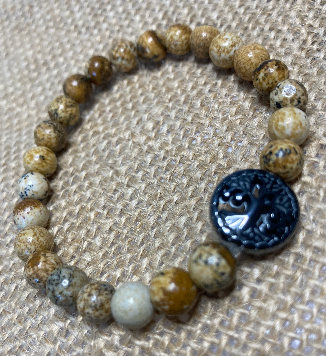 Bracelet en Jaspe paysage & arbre de vie hématite