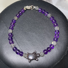 Bracelet en Améthyste, Labradorite & tortue en hématite