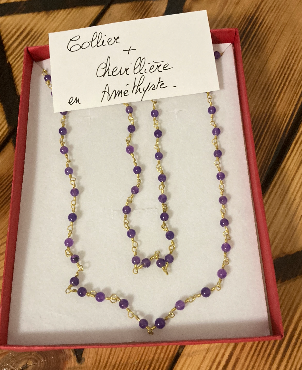 Collier + cheviller en Améthyste