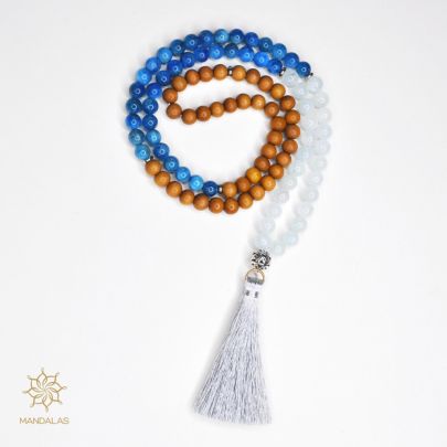 Mala anshu bois de santal apatite et aigue marine