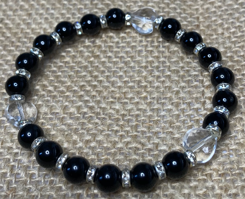 Bracelet en tourmaline Noir et Coeur Cristal de roche