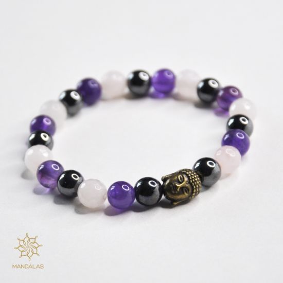 bracelet morphée hématite quartz rose et améthyste